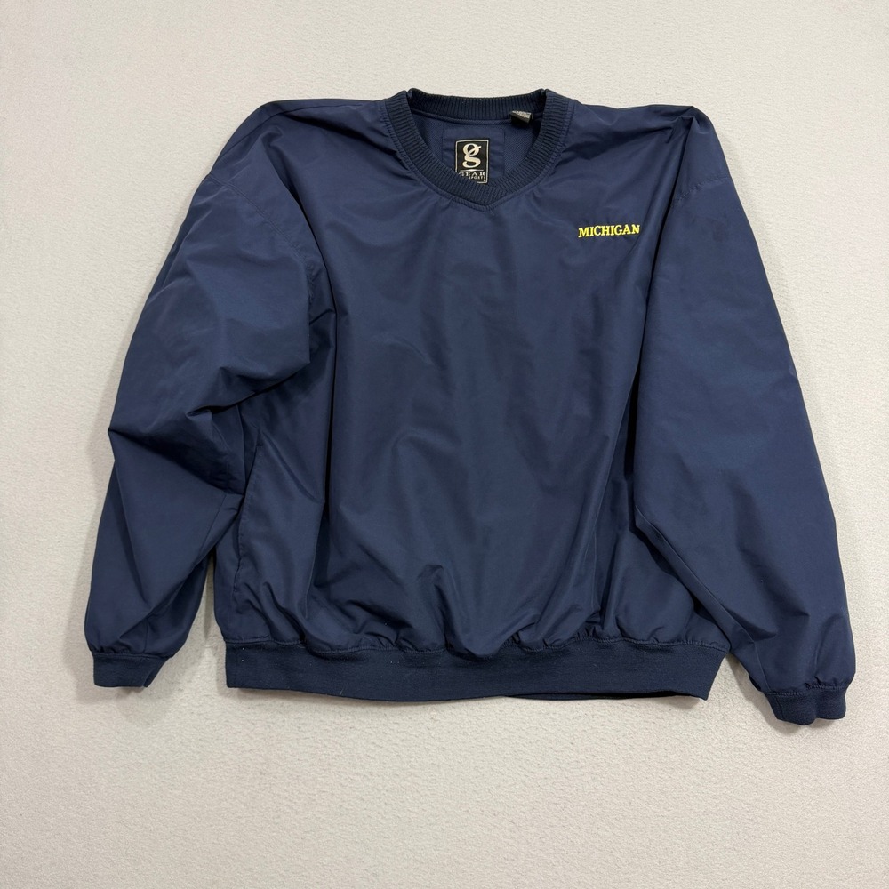 Vintage Michigan Wolverines Windbreaker Men XXL Blue Pullover V-Neck Embroidered